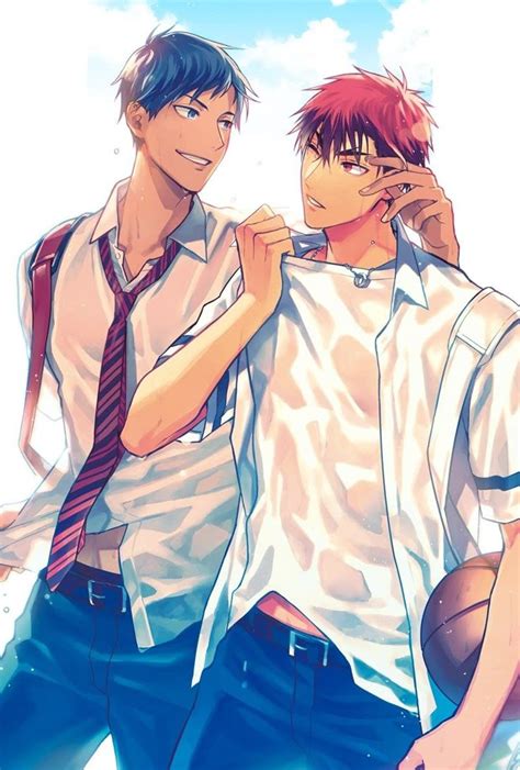 Ilustración de Kagami Taiga y Aomine Daiki en un tono romántico