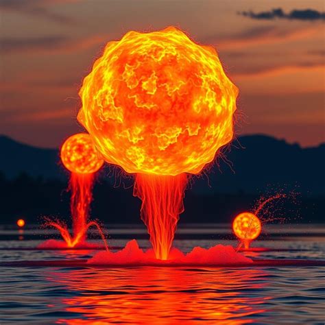 Ilustración del río Mekong con bolas de fuego
