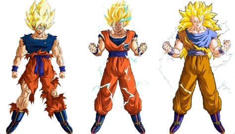 Comparativa visual de los multiplicadores de poder del SSJ1, SSJ2 y SSJ3