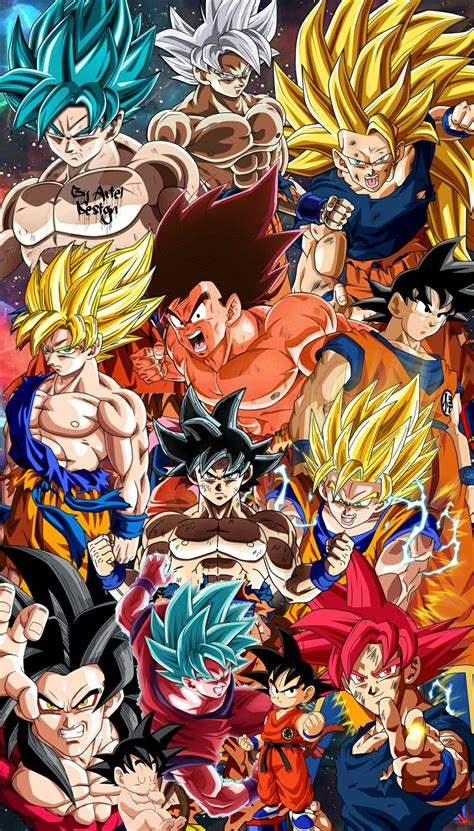 Collage de transformaciones de Goku