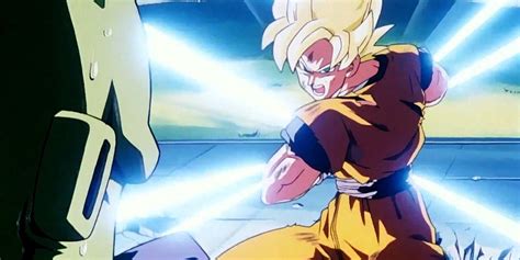 Goku en Super Saiyan luchando contra el Androide 19