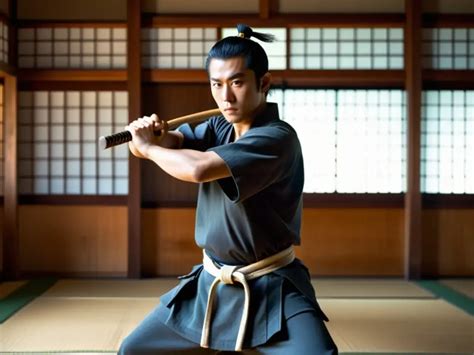 Joven samurái entrenando en un dojo