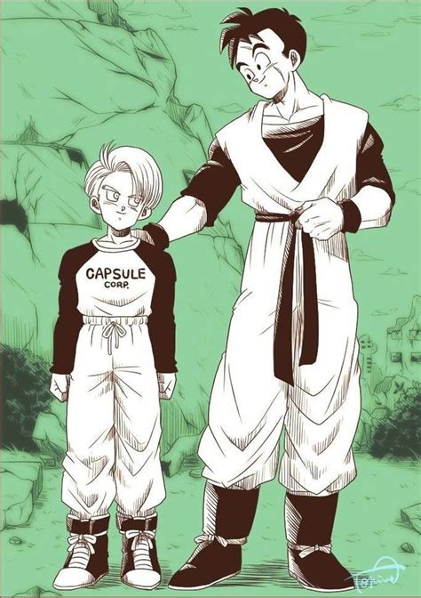 Ilustración de Gohan y Trunks entrenando juntos en un paisaje desolado.