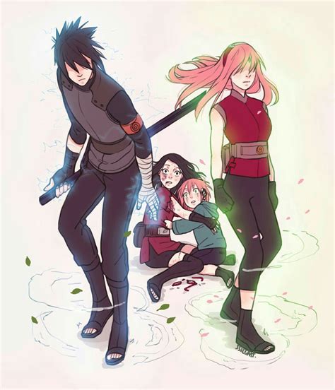 Familia Uchiha: Sasuke, Sakura y sus hijos Satoshi y Sanosuke
