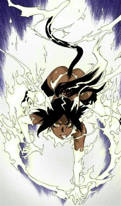Ilustración de Yoruichi utilizando la técnica Rayo