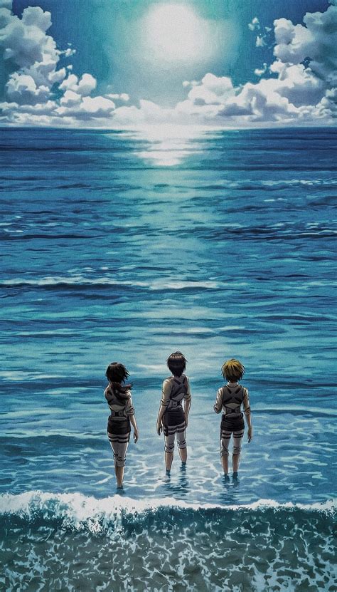Ilustración del primer contacto con el mar en Shingeki no Kyojin