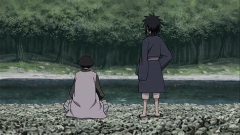 Madara y Hashirama de niños junto a un río.