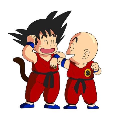 Krilin y Goku sonriendo juntos