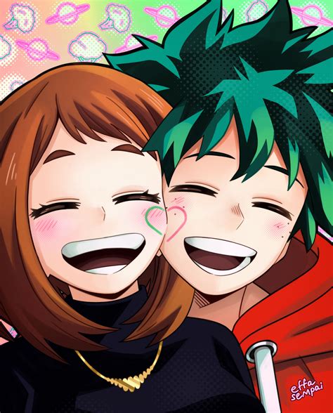 Ochaco Uraraka consolando a Izuku Midoriya