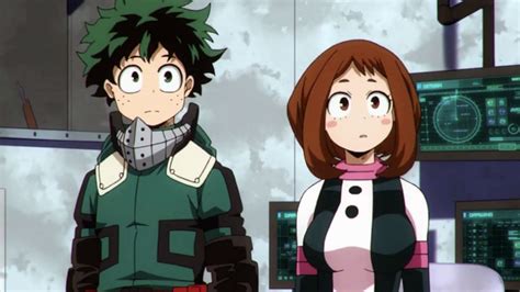 Ochaco Uraraka y Izuku Midoriya enfrentando un desafío