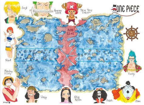 Mapa del mundo de One Piece con énfasis en las rutas marítimas
